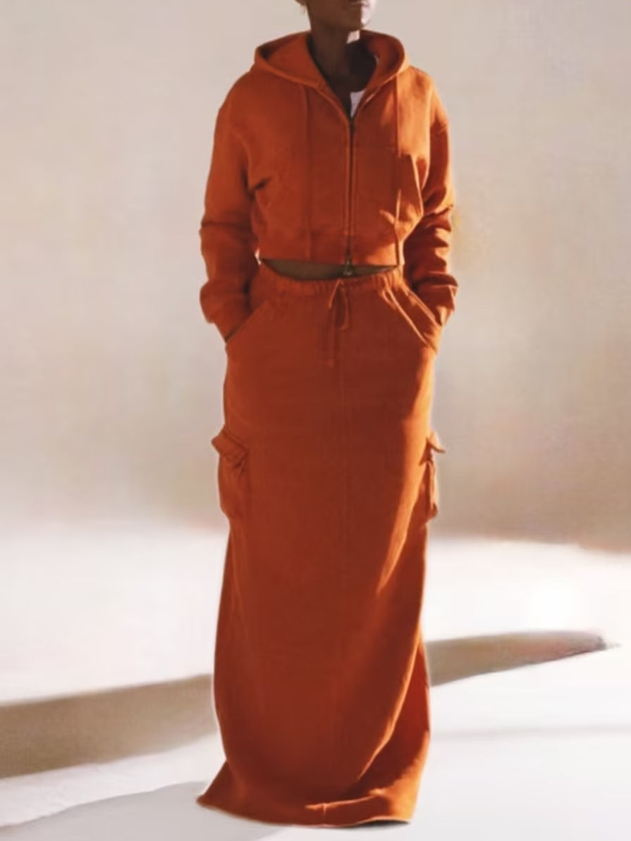 Cargo Hoodie And Skirt Suit