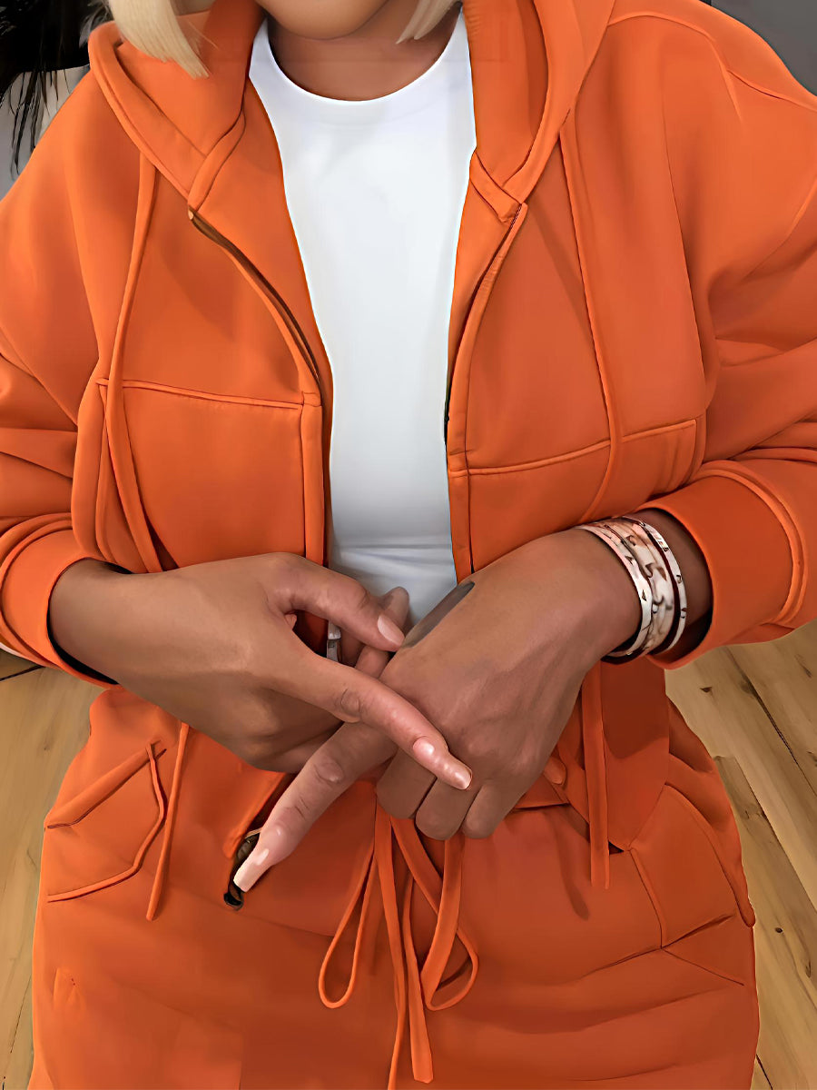 Cargo Hoodie And Skirt Suit