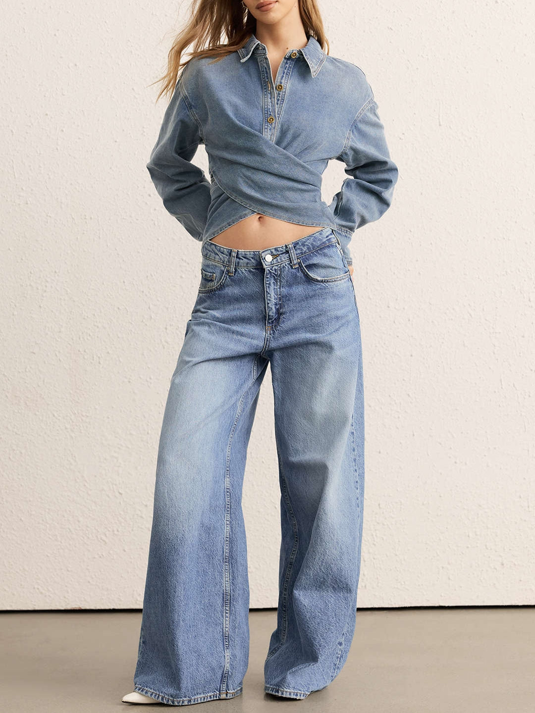 Denim Ruched Crossed Outerwear