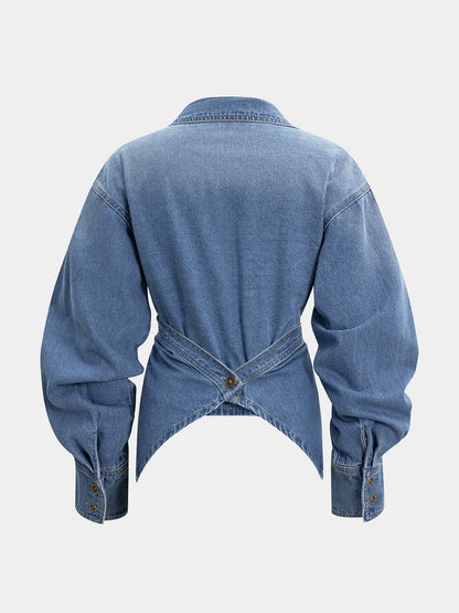 Denim Ruched Crossed Outerwear