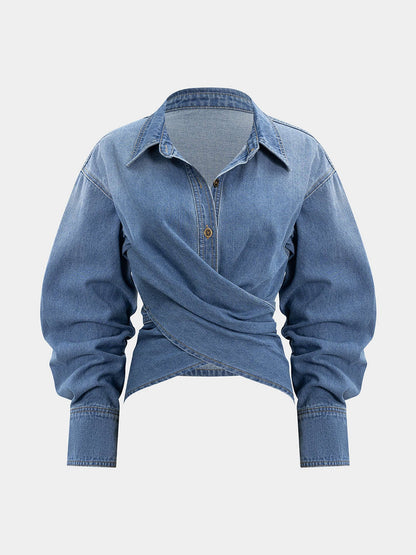 Denim Ruched Crossed Outerwear