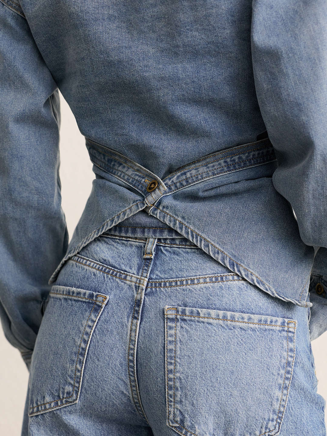 Denim Ruched Crossed Outerwear