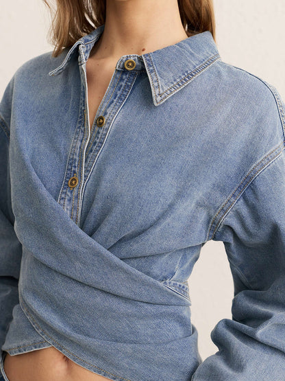 Denim Ruched Crossed Outerwear