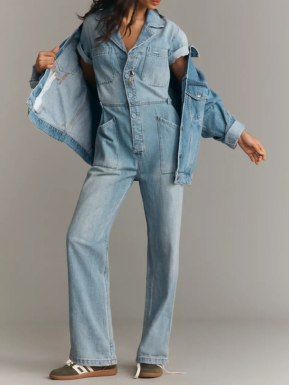 Denim Short Sleeve Field Jumpsuit