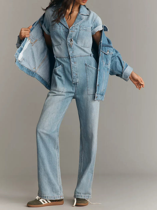 Denim Short Sleeve Field Jumpsuit