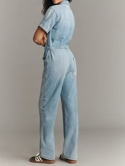 Denim Short Sleeve Field Jumpsuit