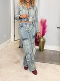 Long Sleeve Crop Jean Jackets Cargo Pants 2 Piece Sets