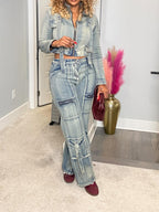 Long Sleeve Crop Jean Jackets Cargo Pants 2 Piece Sets