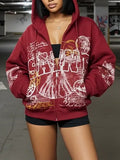 Vintage Art Graphic Zippered Hoodie
