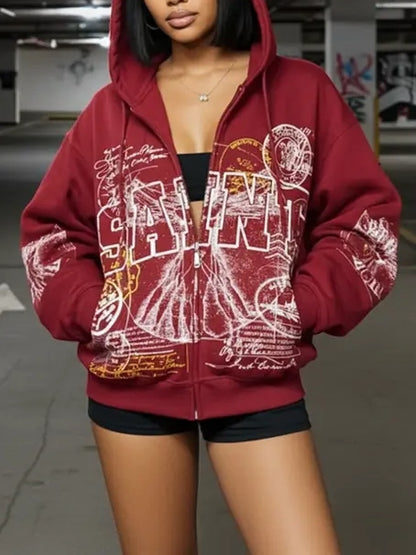 Vintage Art Graphic Zippered Hoodie