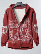 Vintage Art Graphic Zippered Hoodie