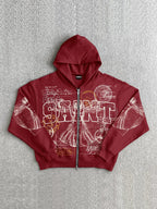 Vintage Art Graphic Zippered Hoodie