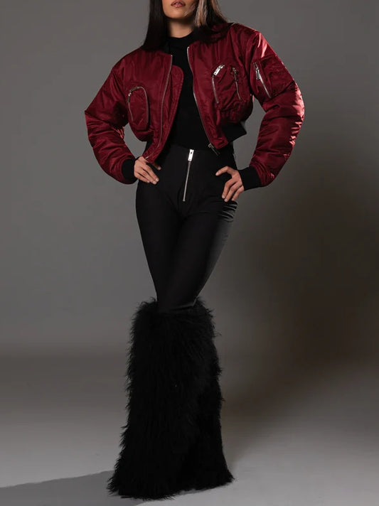 Merlot Commander Croopped Bomber Jackets