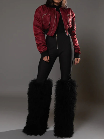 Merlot Commander Croopped Bomber Jackets