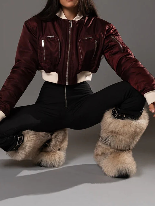 Merlot Commander Croopped Bomber Jackets