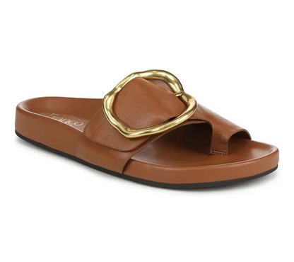 Leather Abstract Buckle Toe Loop Sandals