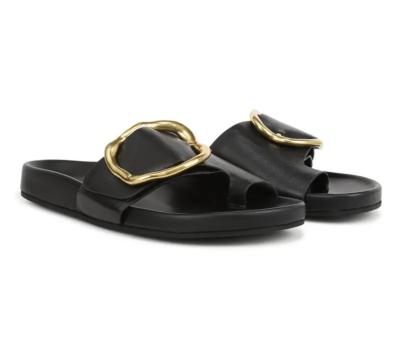 Leather Abstract Buckle Toe Loop Sandals