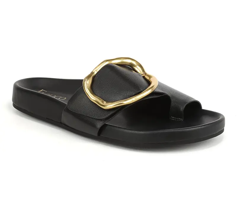 Leather Abstract Buckle Toe Loop Sandals