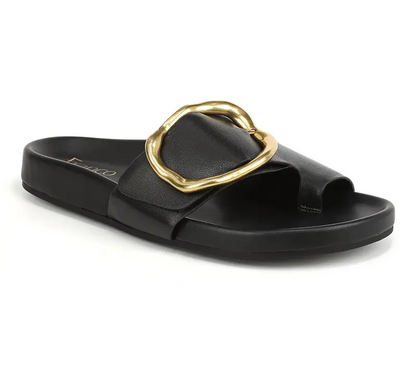 Leather Abstract Buckle Toe Loop Sandals