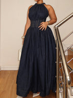 Collar Sleeveless Tweed Maxi Dress