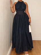 Collar Sleeveless Tweed Maxi Dress