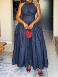 Collar Sleeveless Tweed Maxi Dress