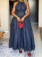 Collar Sleeveless Tweed Maxi Dress