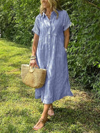 Women's Loose Midi Striped Shirt Dress