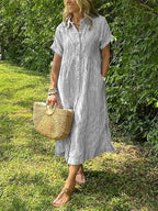 Women's Loose Midi Striped Shirt Dress