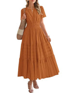 Lightweight Short Sleeve V Neck Boho Dress