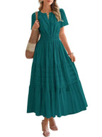 Lightweight Short Sleeve V Neck Boho Dress