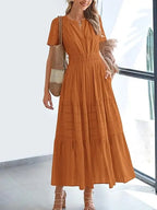 Lightweight Short Sleeve V Neck Boho Dress