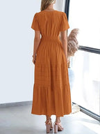 Lightweight Short Sleeve V Neck Boho Dress