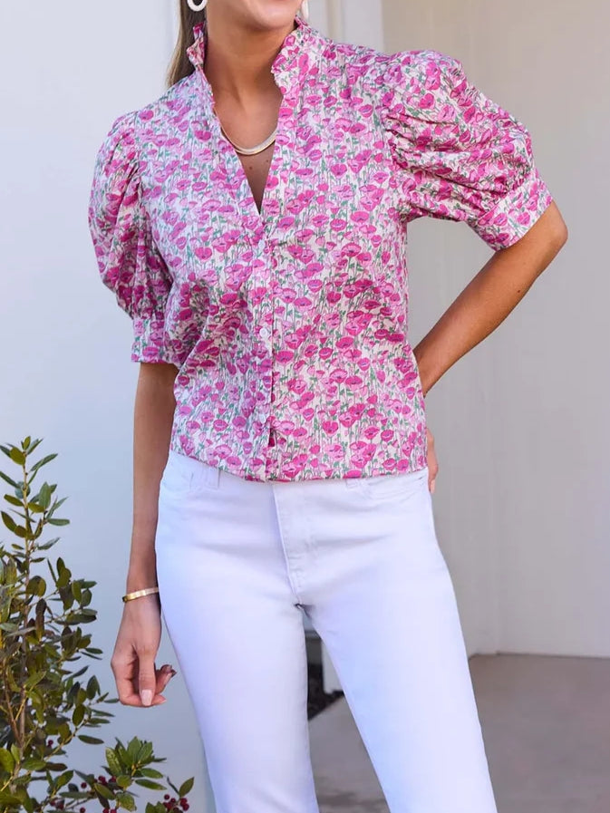 Pink Floral Puff Sleeve Top