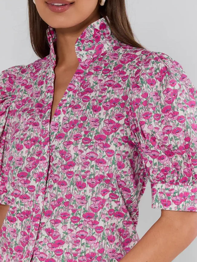 Pink Floral Puff Sleeve Top