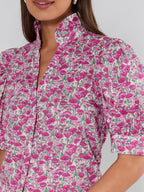 Pink Floral Puff Sleeve Top