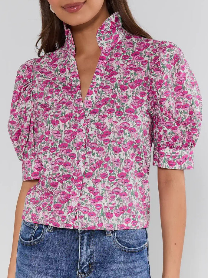 Pink Floral Puff Sleeve Top