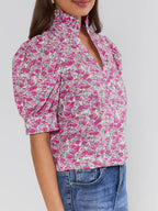 Pink Floral Puff Sleeve Top