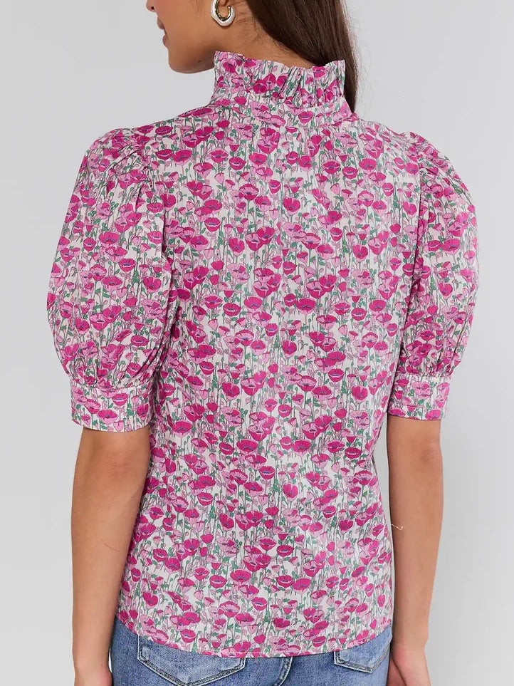 Pink Floral Puff Sleeve Top