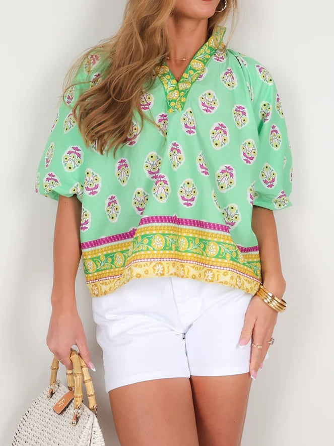 Green Apple Short Sleeve Blouse