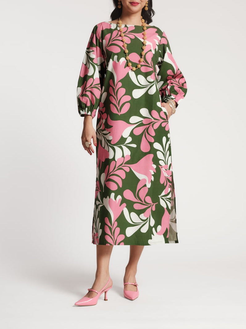 Modern Palm Cotton Maxi Dress