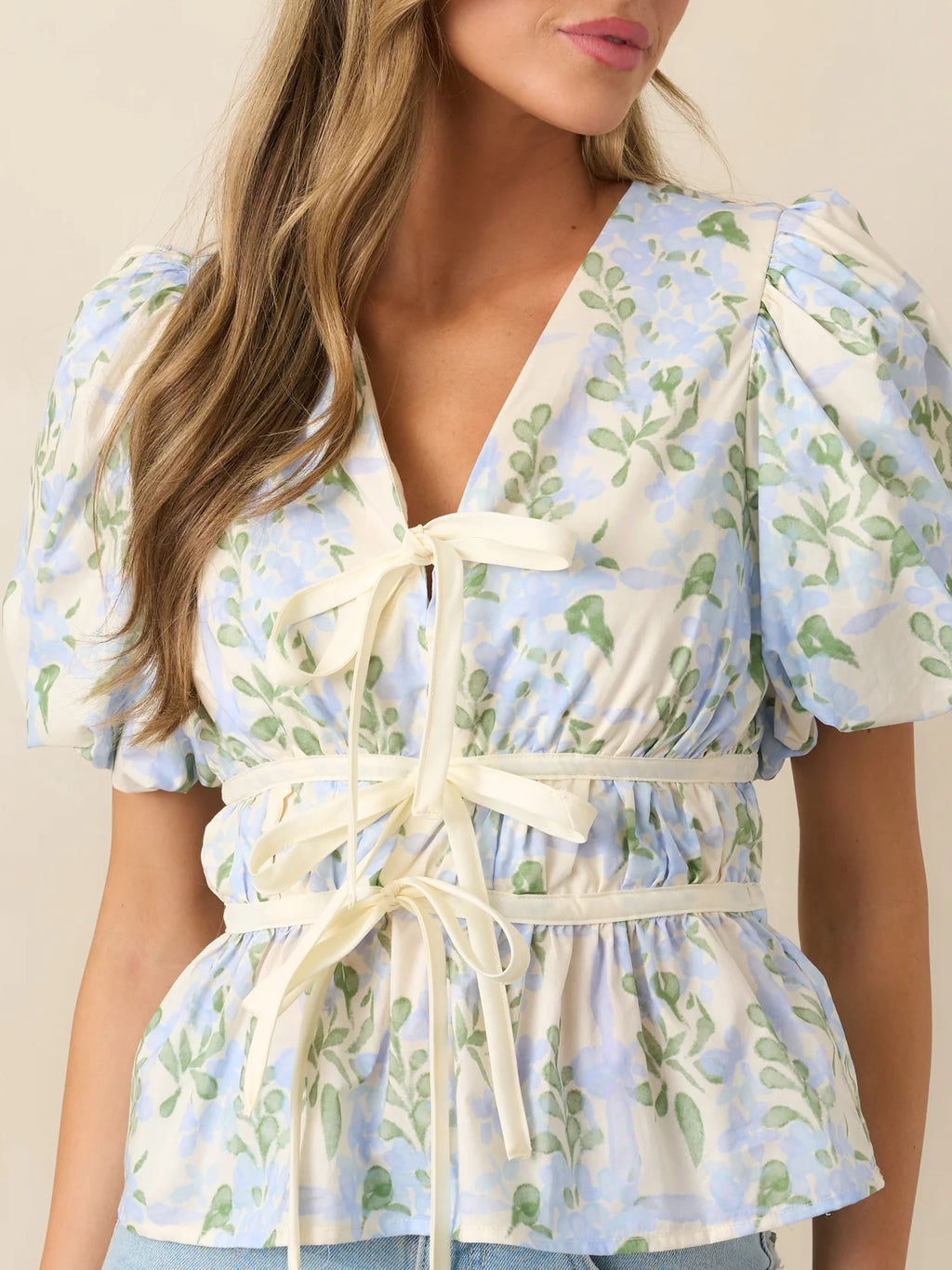 Cotton Pink Floral Puff Sleeve Blouse