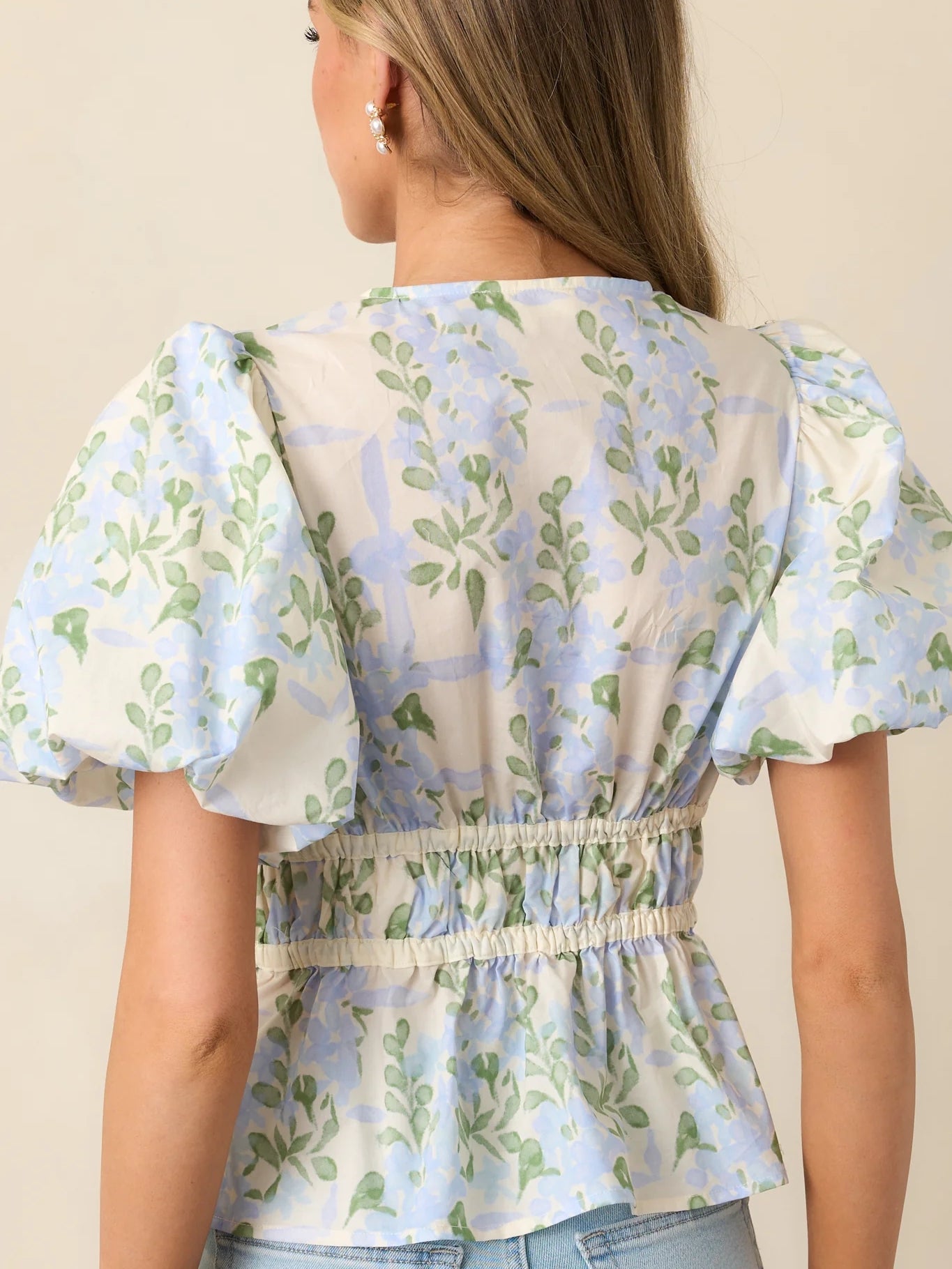 Cotton Pink Floral Puff Sleeve Blouse