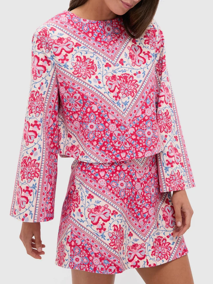 Cerise Chevron Cotton Top And Skirt