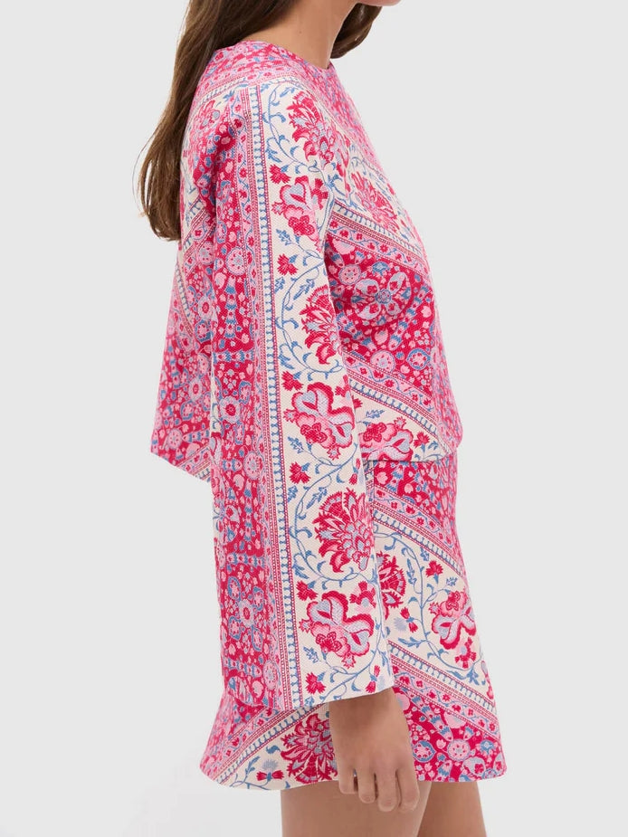 Cerise Chevron Cotton Top And Skirt