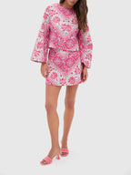 Cerise Chevron Cotton Top And Skirt