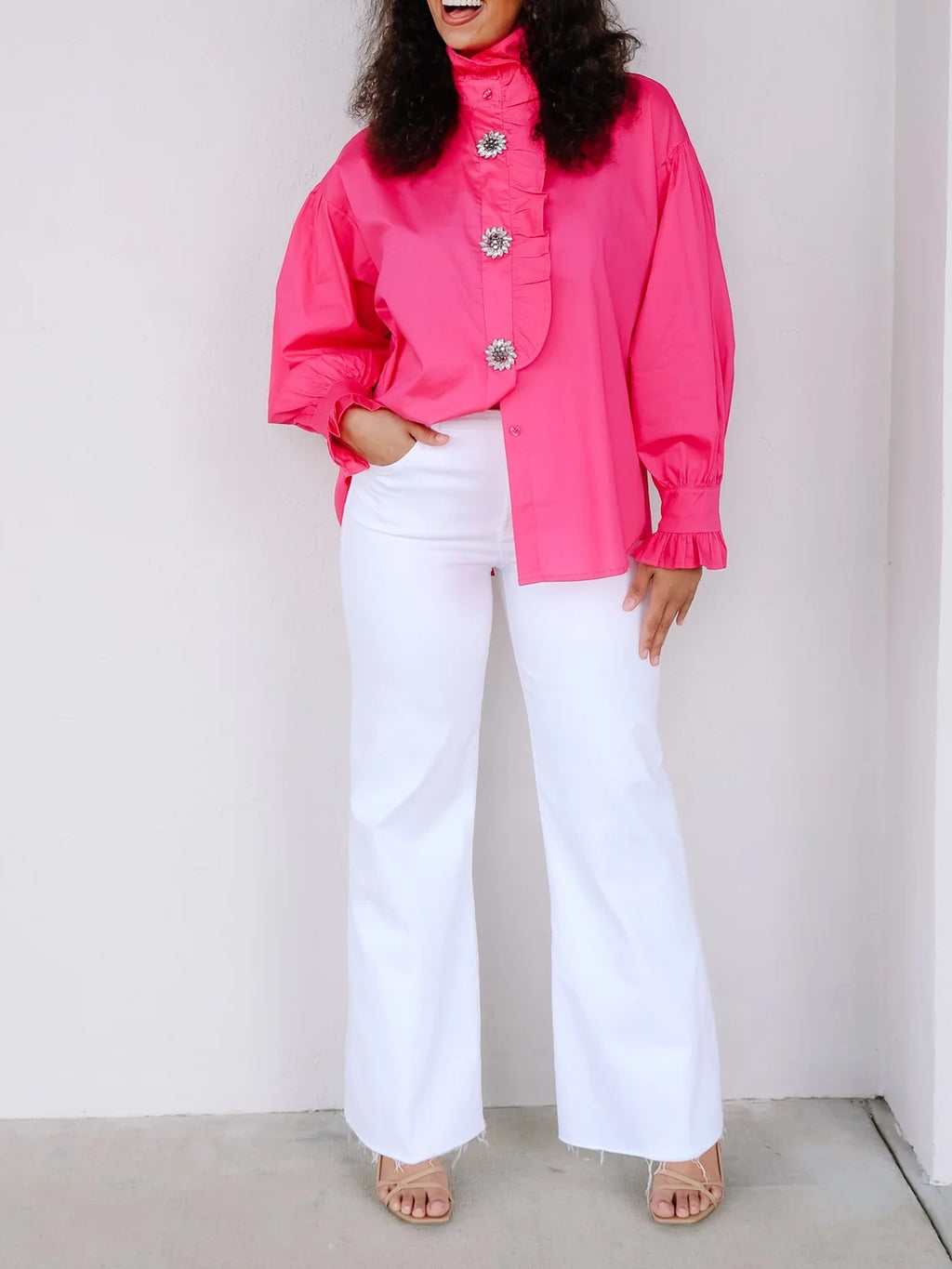 Hot Pink Long Sleeve Blouse