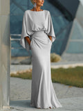 Elegant V-neck Backless Batwing Sleeve Dress
