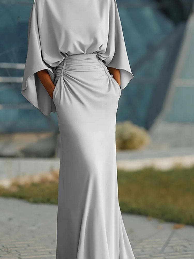 Elegant V-neck Backless Batwing Sleeve Dress