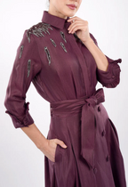 Plum Beaded Shoulder Shirt Maxi Dress